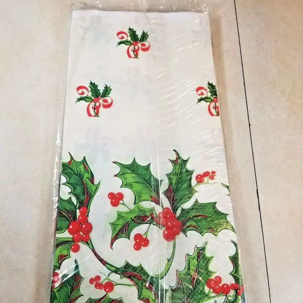 2 Table Covers Vintage Sealed Christmas Holly and Red Green Checked Tablecloths
